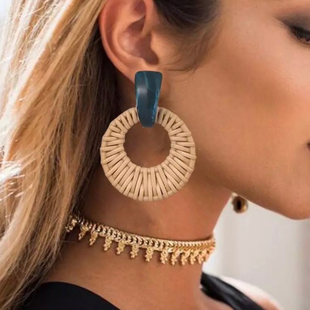Handmade Boho Woven Rattan Earrings